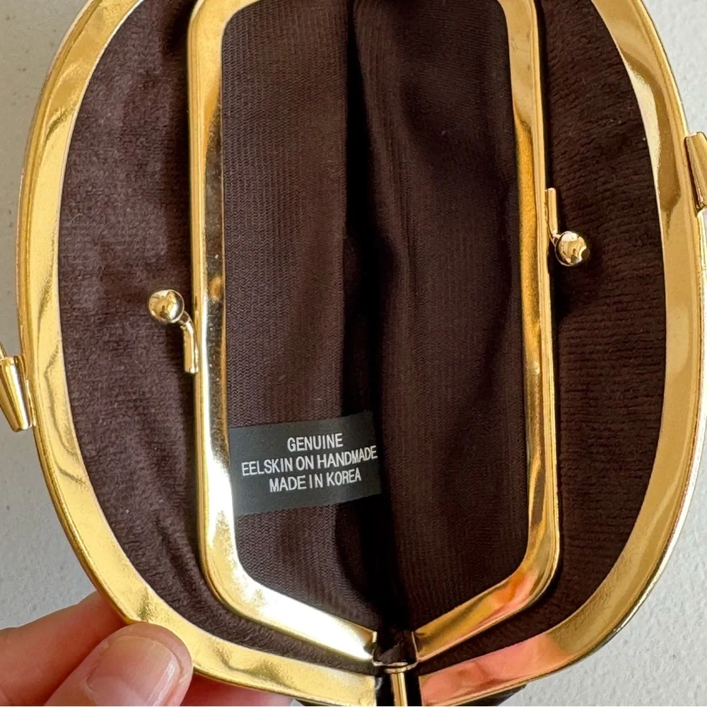 Vintage Eel Skin Kiss Lock Coinpurse Brown - Picture 6 of 6